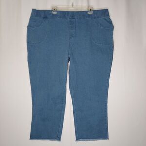 The Quacker Factory Pullon Capris Jeans Womens 3X Blue Raw Hem Stretch Pocket